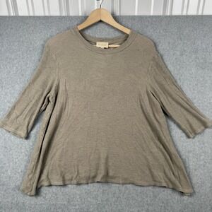 ModCloth Top Womens XL Beige Waffle Knit Thermal 3/4 Sleeve USA Casual Flowy